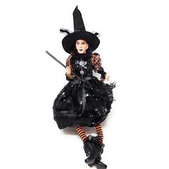 Halloween Elf Witch 24" Black Broom Party Decor Wreath Center - Picture 3 of 6